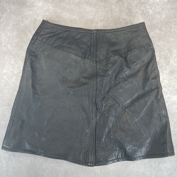 90's SIENA STUDIO Chocolate Brown Leather Mini Skirt Women 4 Steampunk Y2K Fest - Picture 3 of 7